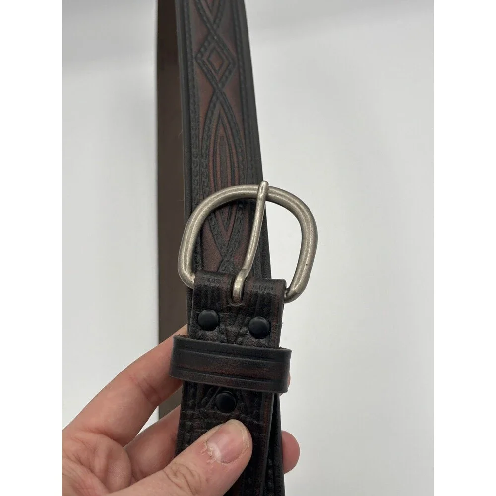 Vintage Wrangler Tooled Leather Belt Men‎ Western, Cowboy, Biker, Casual Sz 40